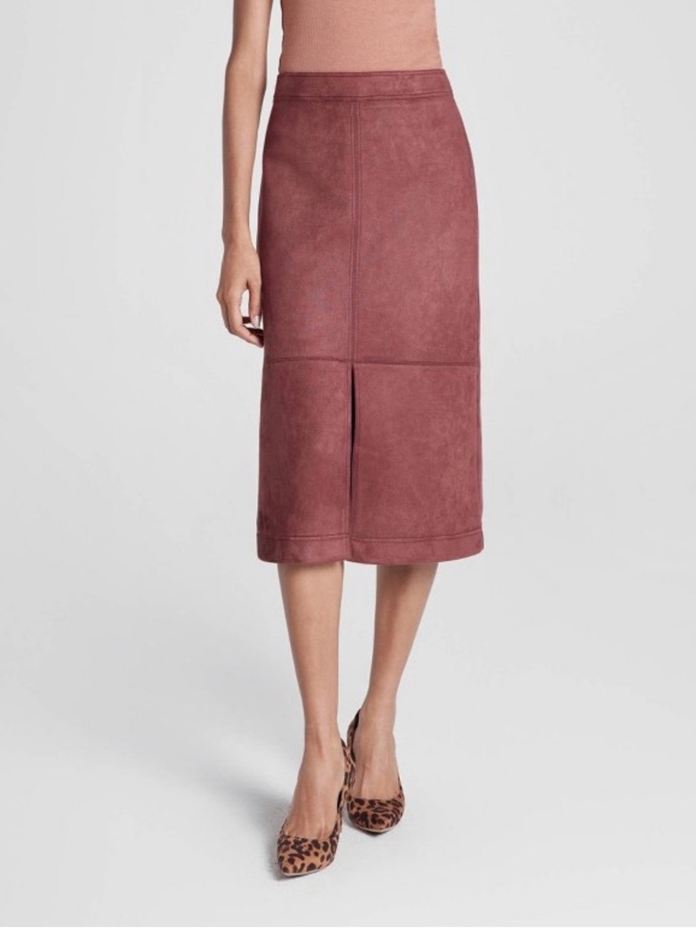A New Day faux suede midi A line skirt in burgandy size large